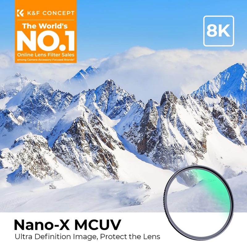 K&F Concept فلتر حماية UV بقطر 46 مم من K&F CONCEPT مع 28 طبقة متعددة HD/مقاوم للماء/مقاوم للخدش فلتر UV فائق النحافة لعدسة كاميرا بقطر 46 مم (سلسلة Nano-X) - Image 2